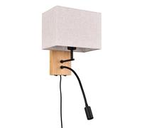 Trio Lámpara de pared Nilam 212870236, madera natural, tela de pantalla, excl. 1x E27, brazo de lectura incl. LED de 3,1 vatios, Flex Connect