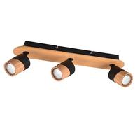 Trio-Leuchten Lámpara de techo Aruni 801100332 3 luces metal negro mate madera natural excl. 3x GU10