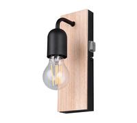 Trio Leuchten Aplique de baño ARTURO 284470132, Metal Negro Mate, madera natural, exc. 1x E27