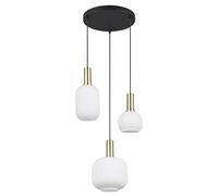 Trio Leuchten Colgante DIVA 319830308, Metal Latón/Negro Mate, Cristal Blanco, excl. 3x E27