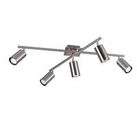 Trio Leuchten Foco de techo giratorio con 5 focos LED regulables de metal plateado mate.