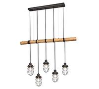 Trio Leuchten Lámpara colgante Forester 308100567, metal y níquel envejecido, madera, cable de tela negro, no incluye 5 bombillas E27