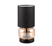 Trio-Leuchten Lámpara de mesa ELIO 517800113 – Negro mate, cristal ámbar, pantalla negra, sin E27