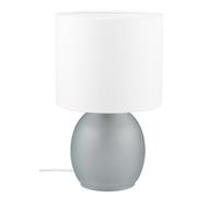 Trio Leuchten Lámpara de mesa VELA 517900111, base de cristal gris, pantalla de tela blanca, excepto 1x E14