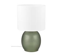 Trio Leuchten Lámpara de mesa VELA 517900115, base de cristal verde, pantalla de tela blanca, excl. 1x E14