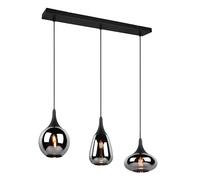 Trio Leuchten Lumina 317000332 - Lámpara de techo colgante (metal, cristal, 3 bombillas E14), color negro mate