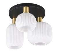 Trio Leuchten Plafón de techo DIVA 619800308, latón metálico/negro mate, cristal blanco, excl. 3x E27