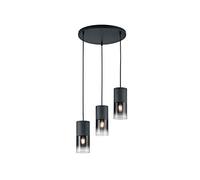 Trio Leuchten Robin 310630332 - Lámpara de techo (metal negro mate, cristal ahumado, 3 bombillas E27)