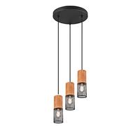 Trio Leuchten Tosh 304330332 - Lámpara de techo (metal negro mate, madera, 3 bombillas E27)