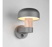 Trio Lighting Aplique de exterior Fraser Sensor, gris/aspecto madera, aluminio IP54 E27