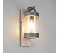 Trio Lighting Aplique de exterior Sambesi, aspecto de madera, sensor crepuscular, aluminio