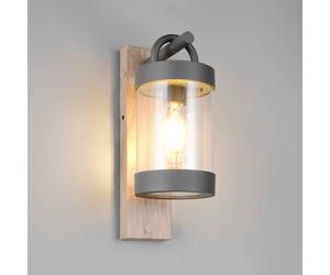 Trio Lighting Aplique de exterior Sambesi, aspecto de madera, sensor crepuscular, aluminio