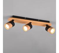 Trio Lighting Foco de techo Aruni de madera, 3 luces negro