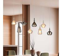 Trio Lighting Lámpara colgante Aldea, longitud 115 cm, vidrio blanco/ámbar/cromado, 8 luces.