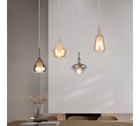 Trio Lighting Lámpara colgante Aldea, longitud 65 cm, cristal blanco/ámbar/cromado, 4 luces.