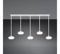 Trio Lighting Lámpara colgante LED Tarsia, blanco mate, longitud 161 cm, cristal, 5 luces.