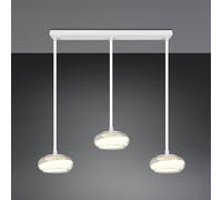 Trio Lighting Lámpara colgante LED Tarsia, blanco mate, longitud 91 cm, cristal, 3 luces.