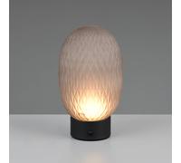 Trio Lighting Lámpara de mesa LED recargable Facette, gris humo, USB, cristal