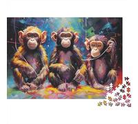 Trio Mono Colorido Rompecabezas Clásico 1000 Piezas para Adolescentes Y Adultos, Cartón Reciclado,Monkey Trio Portrait Decoración Interior, Regalo Día De Caja, Reto Mental 52x38cm/1000pcs