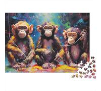 Trío Monos Coloridos 1000 Piezas Cartón Grueso Arte Tres Monos Rompecabezas para Amantes Corte Preciso Sin Polvo Noche De Juegos Finition Cuidada 38x26cm/1000pcs