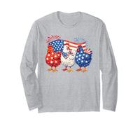 Trío patriótico de Pollo 4 de Julio USA Farm Animal Art Manga Larga