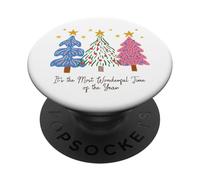Trío Retro de árbol de Navidad It's The Most Wonderful Time PopSockets PopGrip Adhesivo