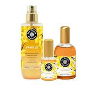 Trío Vainilla, eau de toilette 110ml y 30ml + bruma corporal 200ml, perfume mujer gourmand y solar, cofre regalo, Fabricado en Francia