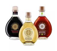 Trio Vinagre Due Vittorie: Balsámico Oro, Blanco Dolceto y Vinagre de Manzana Añejo en Barrica 250 ml x 3
