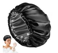 Tripa de noche ajustable - Gorro de ducha negro impermeable con diseño de doble capa | Gorro ampliado para el cuidado del cabello para camping, viajes y hogar, seguro para proteger el cabello