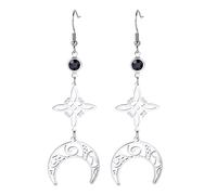 Tripla Luna Dea Pentagramma Mezzaluna Ciondolo Orecchini Amuleto Wiccan Gioielli Gioielli in acciaio inox Regalo Ragazza Donna (2)