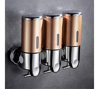 Triple 3 Manual Ducha Dispensadors Mural Sin Taladrar, 3X 500ml Tres Shampoo y Acondicionador Champu Dispensador Jabon Pared para Baño Home Hotel T-Bar Metal Bomba 3 Apartados,Oro Dorado