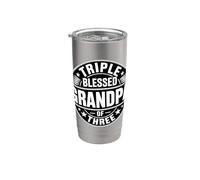 Triple Blessed Grandpa Of Three abuelo orgulloso - Vaso térmico de acero inoxidable de doble pared