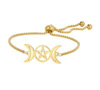 Triple diosa de la luna pentagrama estrella pulsera amuleto pentagrama religión pulsera de acero inoxidable joyería símbolo brujería regalos para mujeres, Medium, Acero inoxidable, No es una piedra