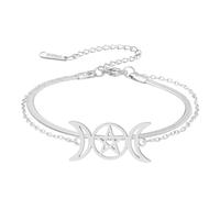 Triple diosa de la luna pentagrama estrella pulsera amuleto pentagrama religión pulsera de acero inoxidable joyería símbolo brujería regalos para mujeres, Medium, Acero inoxidable, No es una piedra