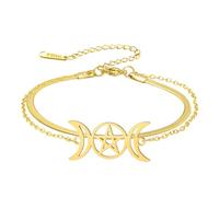Triple diosa de la luna pentagrama estrella pulsera amuleto pentagrama religión pulsera de acero inoxidable joyería símbolo brujería regalos para mujeres, Medium, Acero inoxidable, No es una piedra