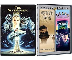 Triple Family Night Charlie & The Chocolate Factory Tim Burton Johnny Depp & Where the Wild Things Are + NeverEnding Story DVD Set Classic Movie Bundle Feature Films