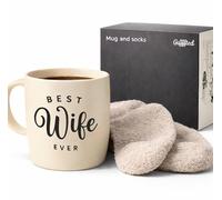 Triple Gifffted Worlds Best Wife Ever - Taza de café y calcetines, regalos para mujeres de marido para San Valentín, cumpleaños, boda, aniversario, Navidad, Día de la Madre, cerámica, crema, 380 ml