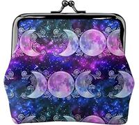 Triple Goddess Moons Stars Monedero de Cuero para Mujer, pequeña Bolsa de Cambio con Cierre de Beso y Hebilla para Regalo de niña