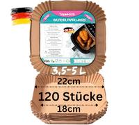 Triple k&s Papel de hornear para freidora de aire caliente, 3,5-5 l, 120 unidades, 18 x 18 cm, rectangular, antiadherente, tazones desechables para freidora, papel pergamino