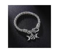 Triple Moon Goddess Bracelets for Men Women Vintage Heart Lock Wheat Chain Bracelet Magic Pentagram Amulet Witch Wicca Jewelry
