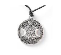 Triple Moon Goddess Tree Pentagram Necklace, Wiccan Pagan Jewelry Gift for Men And Women