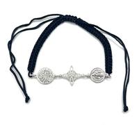 Triple Protección Tetragramatón, Nudo de Bruja y Escapulario de San Benito en Plata de Ley Pulsera Macramé