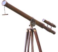 Trípode ajustable antiguo, estilo náutico, decorativo, tubo de doble barril, telescopio de pie, soporte de madera, telescopio vintage, decoración del hogar y la oficina