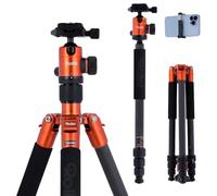 Trípode Camara Rollei C5i Naranja, 156cm Tripode Fibra de Carbono Camera Tripod de Viaje Portátil y Ligero con Cabezal Esférico de 360° Trípode y Monopie Compacto para Cámaras DSLR y Smartphone