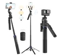 Trípode cardán de seguimiento facial automático de rotación de 360 grados, palo selfie con control remoto, 2 luces de relleno para iPhone, Android, cámara en miniatura, soporte de trípode de teléfono