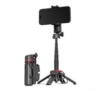 Trípode compacto de aleación de aluminio con función de zoom y control remoto BT inalámbrico, soporte de zapata fría dual para accesorios (negro 1)