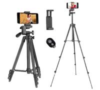 Trípode de altura ajustable, soporte extremadamente duradero con cabezal panorámico de 3 vías y soporte universal, para transmisiones en vivo y