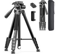 Trípode de cámara de 73 pulgadas, soporte de trípode para cámara, compatible con GoPro/DSLR/teléfono celular/videocámara, trípode profesional de aluminio con soporte para teléfono, bolsa de viaje,