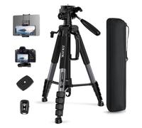 Trípode de cámara de 75 pulgadas, soporte de cámara de aluminio resistente para teléfono iPad, trípode de viaje con control remoto, bolsa de transporte, soporte para tableta de teléfono, compatible