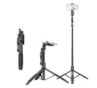 Trípode de escritorio multifunción de 60 pulgadas con barra telescópica de 6 secciones, cabezal de bola giratorio de 360° con mango antivibración, clip para teléfono, adaptador de 1/4 pulgadas y